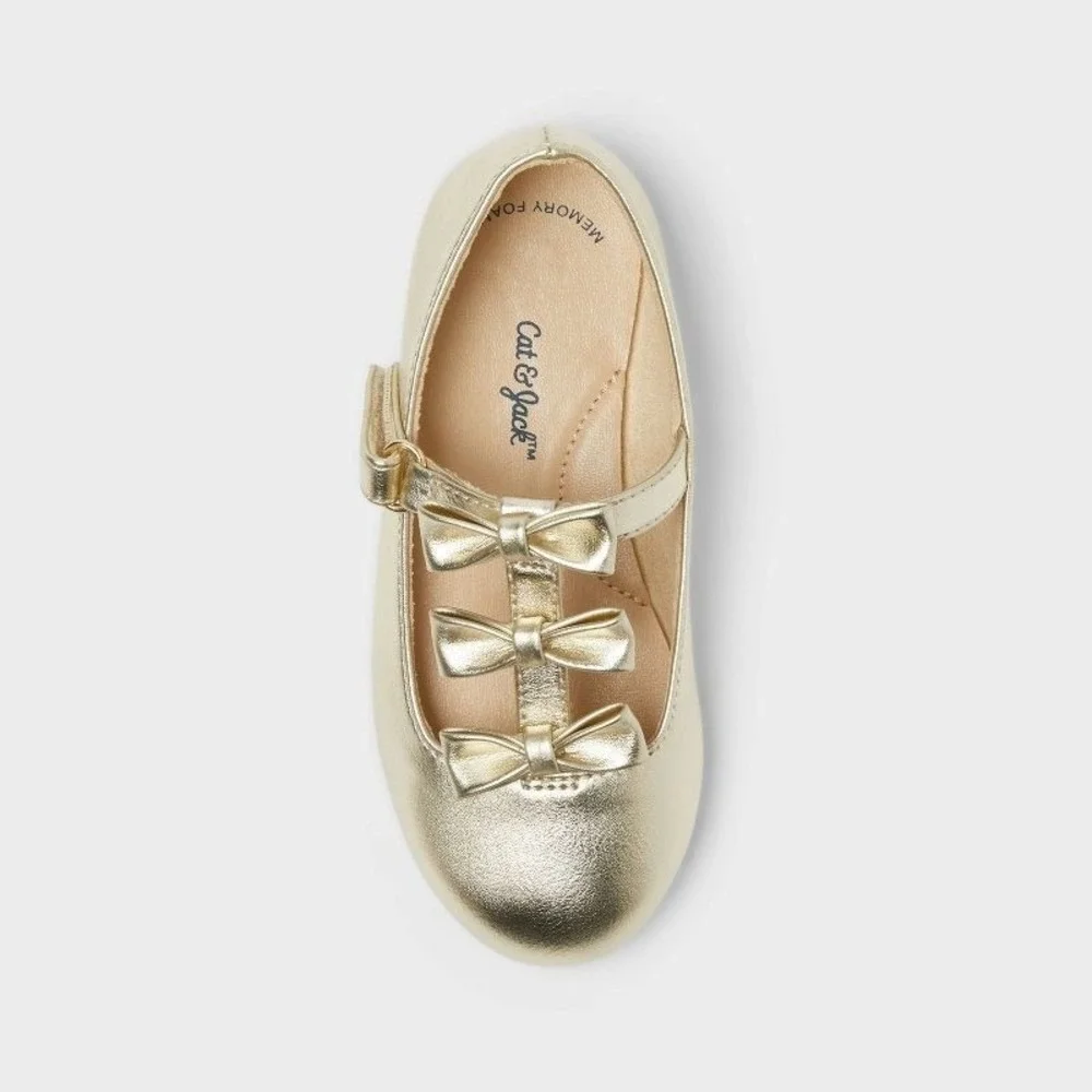 Toddler Girls Cat & Jack Eliana Mary Jane Flats Gold Size 8 New With Tags